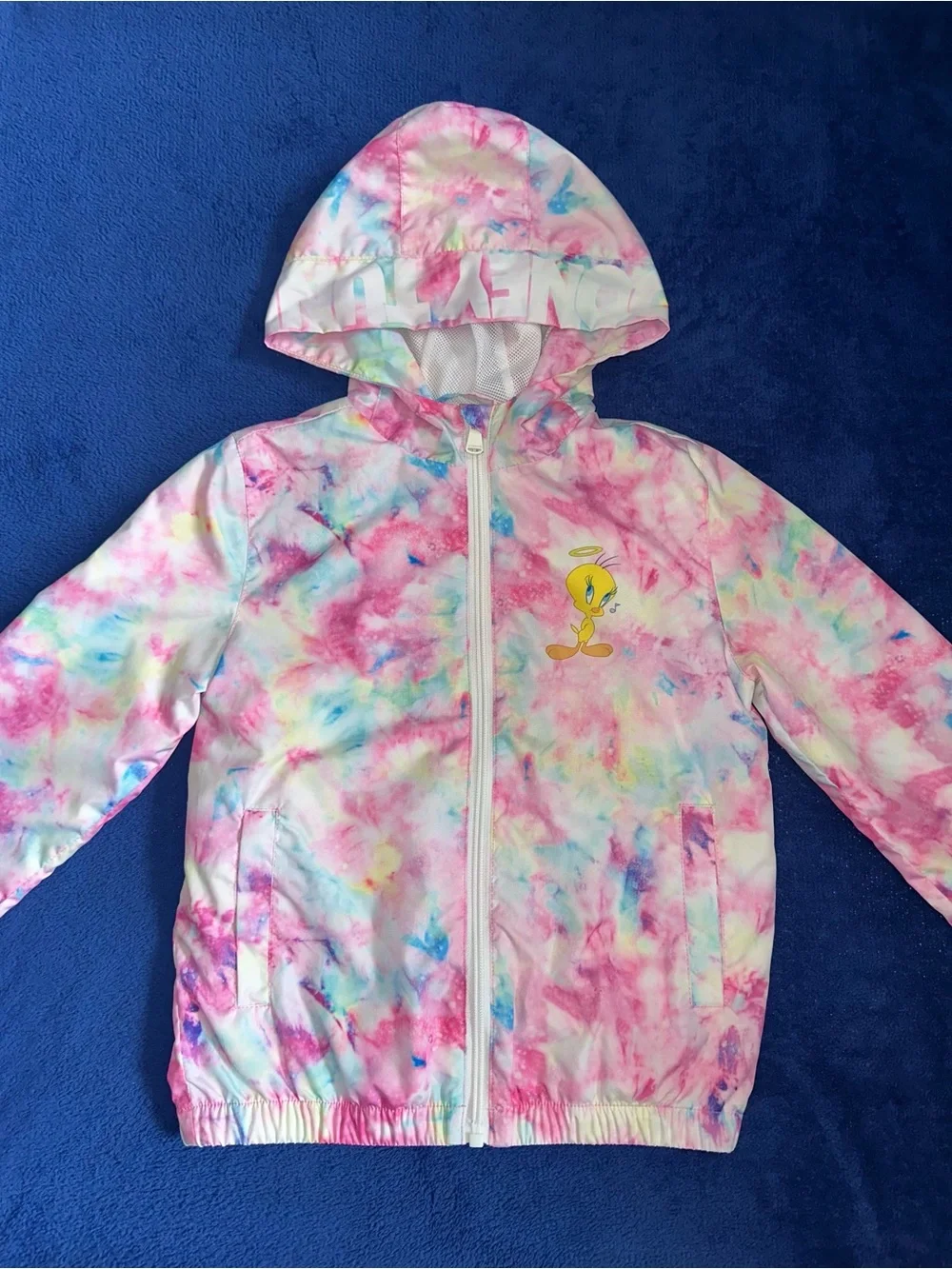 Members Only Looney Tunes Windbreaker Jacket Girls 6X Tweety Bird Tie Dye Hooded